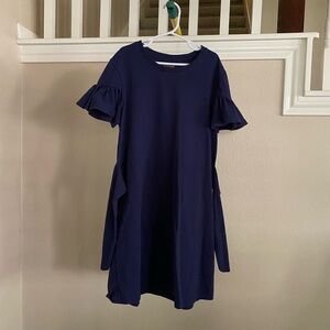 Girls Navy Blue Ruffle Sleeve Dress - Size L